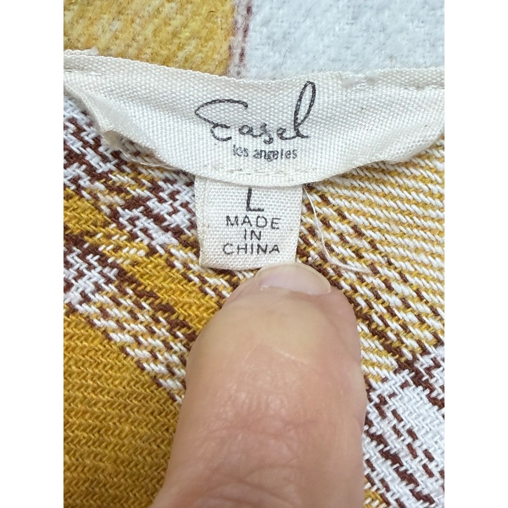 Easel Los Angeles Women Jacket L Yellow Plaid Button Up Cropped Shacket - Picture 4 of 10